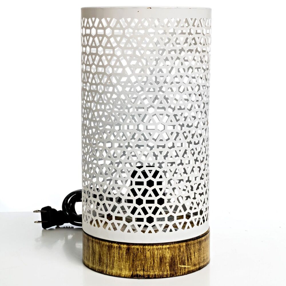 Vintage Moroccan Style White Metal Table Lamp